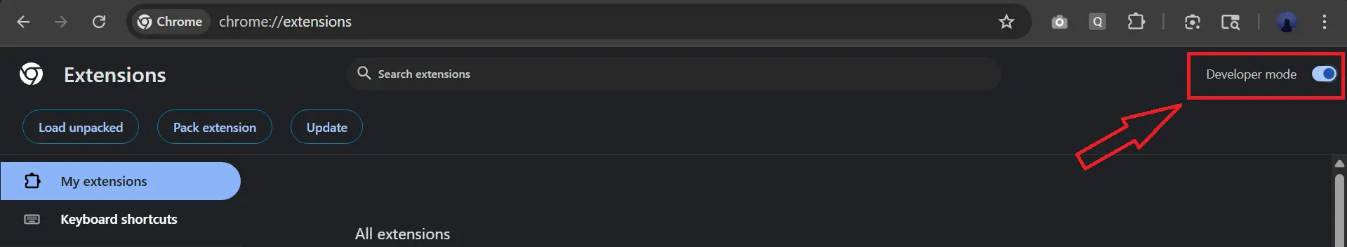 Screenshot: Developer Mode toggle