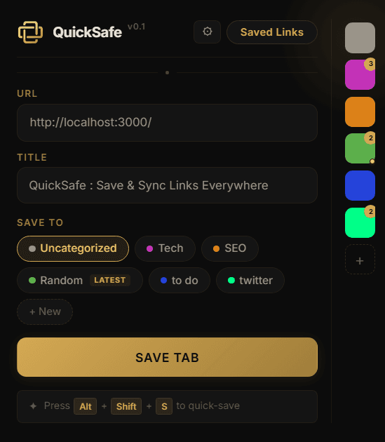 QuickSafe extension save flow